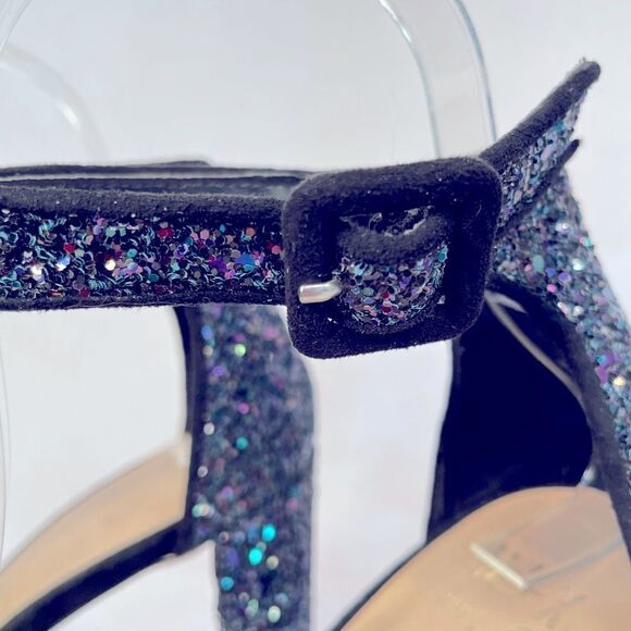 BLUE GLITTER ANKLE STRAP OPEN TOE 4” HEEL SANDAL SIZE 8.5 MIX NO. 6 - Picture 7 of 12
